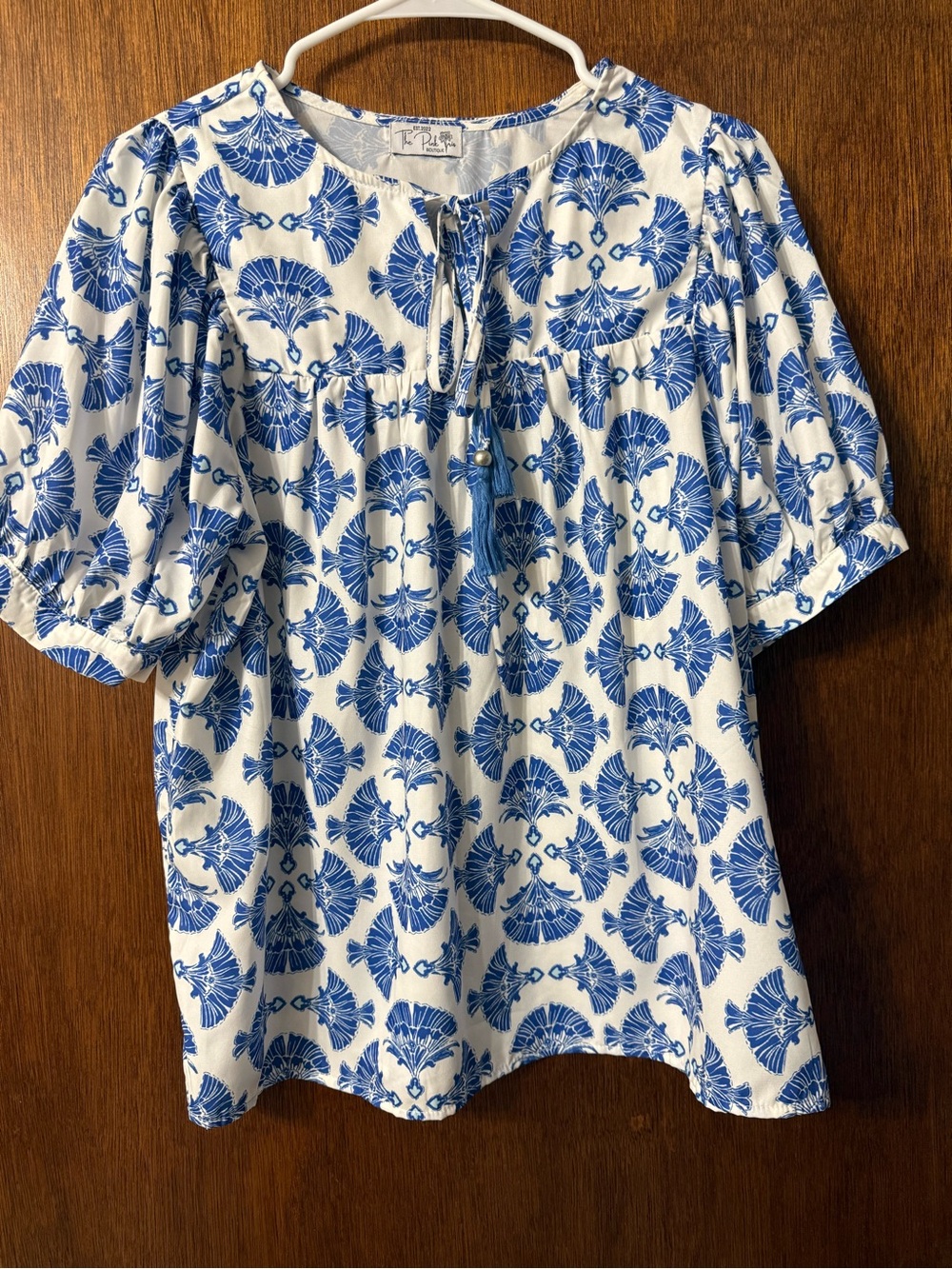 The Pink Iris Boutique Blue & White Floral Peasant Blouse